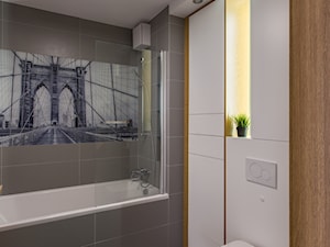 Trójkąty i tramwaje - Mała na poddaszu bez okna z marmurową podłogą łazienka, styl nowoczesny - zdjęcie od AAW studio