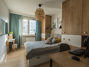 BOHO SPOKO, EKLEKTYCZNIE - Średnia szara z biurkiem sypialnia, styl nowoczesny - zdjęcie od AAW studio