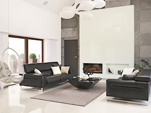 Dom pod Częstochową 1 - Duży biały szary salon, styl minimalistyczny - zdjęcie od MINIMOO Architektura Wnętrz