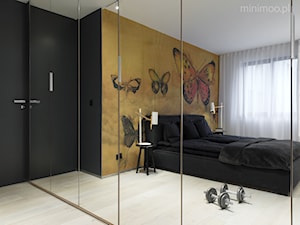 Apartament w Krakowie 2 - Średnia czarna żółta sypialnia, styl minimalistyczny - zdjęcie od MINIMOO Architektura Wnętrz