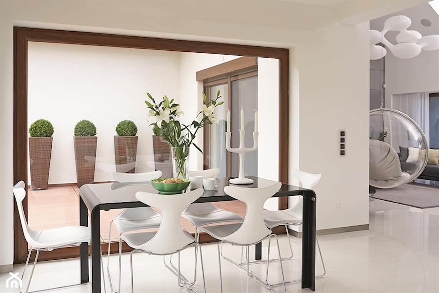 Dom pod Częstochową 1 - Średnia biała jadalnia jako osobne pomieszczenie, styl minimalistyczny - zdjęcie od MINIMOO Architektura Wnętrz