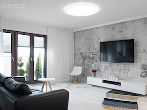 Apartament w Krakowie 2 - Średni biały salon z tarasem / balkonem, styl minimalistyczny - zdjęcie od MINIMOO Architektura Wnętrz