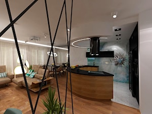 projekt domu jednorodzinnego - Mały biały salon z kuchnią z jadalnią, styl nowoczesny - zdjęcie od MooNooDesign