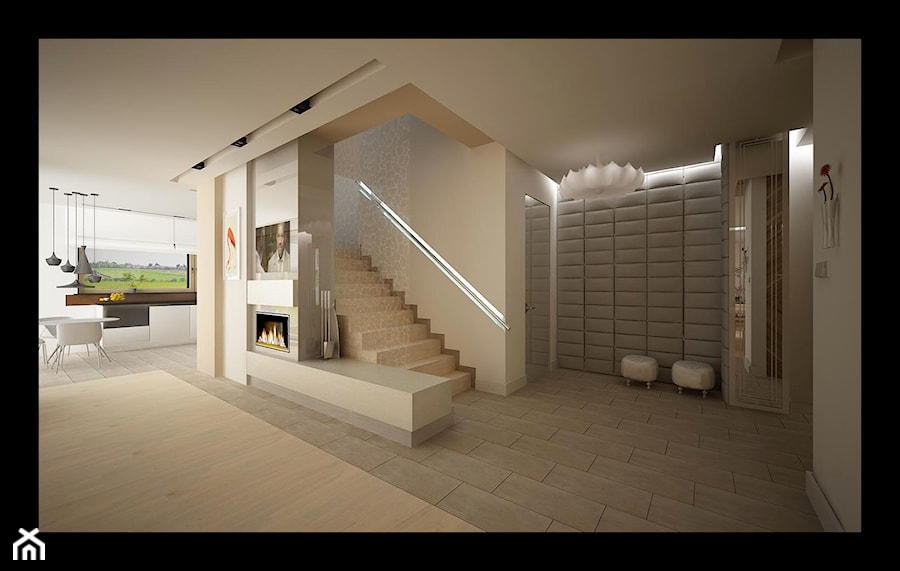 projekt domu w Konstancinie - Średni biały salon z jadalnią, styl glamour - zdjęcie od MooNooDesign