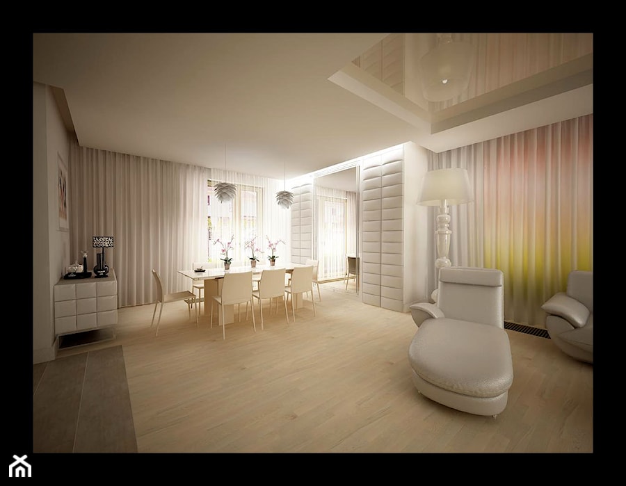 projekt domu w Konstancinie - Duży szary salon z jadalnią, styl glamour - zdjęcie od MooNooDesign