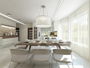 projekt domu pod Warszawą - Duża biała szara jadalnia w kuchni, styl nowoczesny - zdjęcie od MooNooDesign