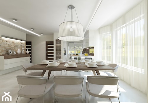 projekt domu pod Warszawą - Duża biała szara jadalnia w kuchni, styl nowoczesny - zdjęcie od MooNooDesign