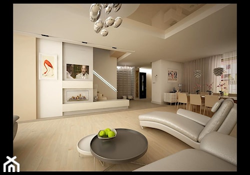 projekt domu w Konstancinie - Duży szary salon z jadalnią, styl glamour - zdjęcie od MooNooDesign