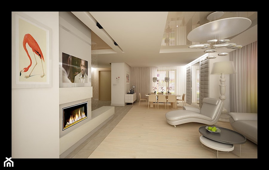 projekt domu w Konstancinie - Średni szary salon z jadalnią, styl glamour - zdjęcie od MooNooDesign