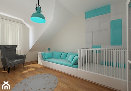projekt domu jednorodzinnego - Średni biały pokój dziecka dla niemowlaka dla chłopca, styl skandyna ... - zdjęcie od MooNooDesign