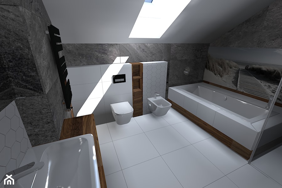 projekt łazienka Unisław - Średnia na poddaszu łazienka z oknem, styl nowoczesny - zdjęcie od katarzyna-heydrich