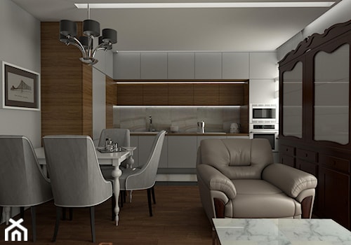 Stylowe wnętrza - Średni biały szary salon z kuchnią z jadalnią, styl tradycyjny - zdjęcie od EMC&partners
