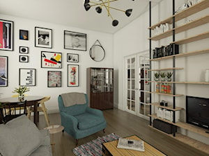 Mieszkanie w kamienicy - Średni biały salon z jadalnią z barkiem z bibiloteczką, styl vintage - zdjęcie od EMC&partners