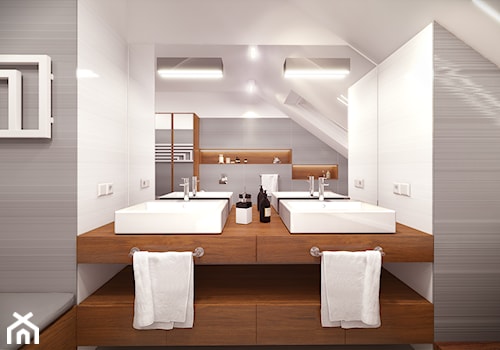 Dom pod Warszawą - Średnia na poddaszu z dwoma umywalkami z punktowym oświetleniem łazienka z oknem, styl nowoczesny - zdjęcie od HOME & STYLE Katarzyna Rohde