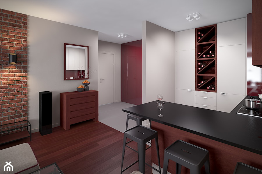 W kolorze czerwonego wina - Średnia otwarta kuchnia w kształcie litery u, styl industrialny - zdjęcie od HOME & STYLE Katarzyna Rohde