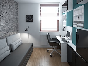 Szarość ocieplona drewnem - Małe z sofą białe szare biuro, styl nowoczesny - zdjęcie od HOME & STYLE Katarzyna Rohde