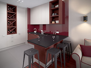 W kolorze czerwonego wina - Średnia otwarta z salonem z zabudowaną lodówką kuchnia w kształcie litery l, styl industrialny - zdjęcie od HOME & STYLE Katarzyna Rohde