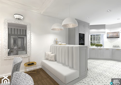 Dom w stylu nowoczesnej klasyki - Duża otwarta z salonem biała z zabudowaną lodówką kuchnia w kształcie litery g z oknem, styl tradycyjny - zdjęcie od HOME & STYLE Katarzyna Rohde