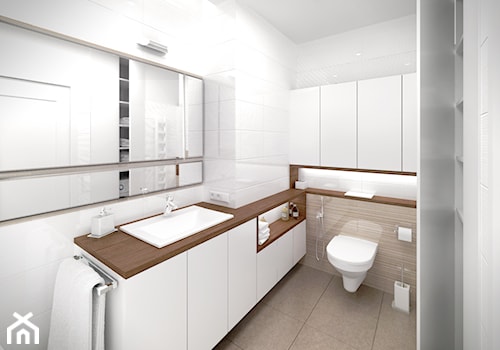 Stonowana elegancja - Mała bez okna z lustrem łazienka, styl minimalistyczny - zdjęcie od HOME & STYLE Katarzyna Rohde