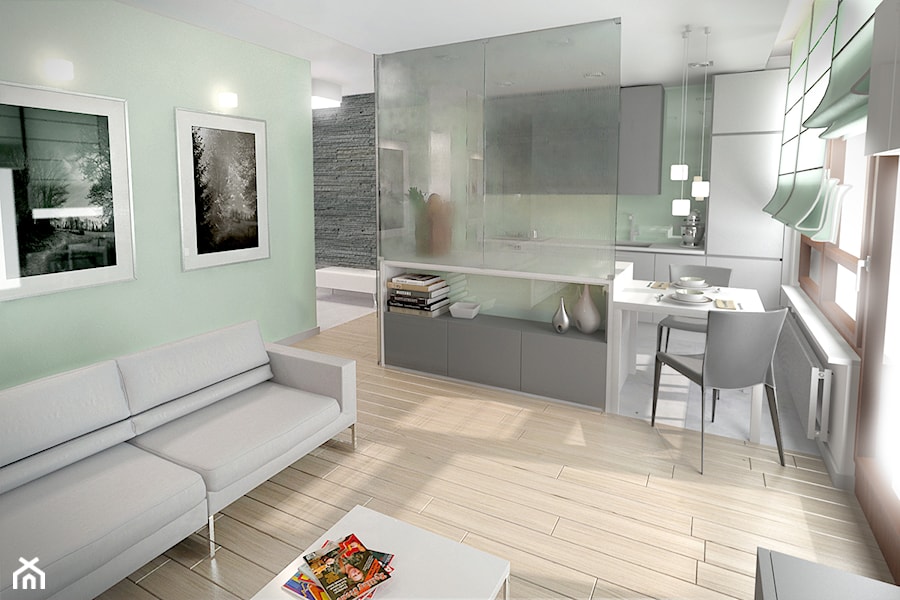 Mięta czy pistacja? - Średnia otwarta kuchnia z oknem, styl minimalistyczny - zdjęcie od HOME & STYLE Katarzyna Rohde