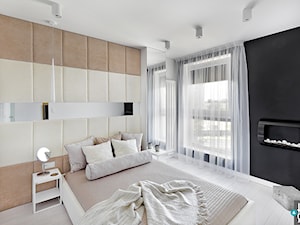 REALIZACJA mieszkania z lustrami - Średnia beżowa biała czarna sypialnia, styl nowoczesny - zdjęcie od HOME & STYLE Katarzyna Rohde