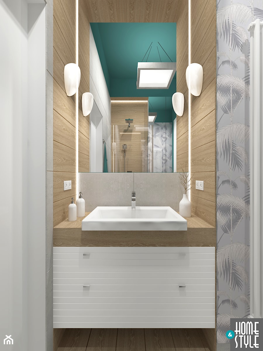Apartament z kominkiem - Mała bez okna z lustrem łazienka, styl nowoczesny - zdjęcie od HOME & STYLE Katarzyna Rohde