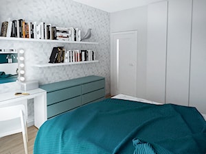 Szarość ocieplona drewnem - Średnia biała szara sypialnia - zdjęcie od HOME & STYLE Katarzyna Rohde