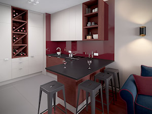 W kolorze czerwonego wina - Średnia otwarta z salonem z zabudowaną lodówką kuchnia w kształcie litery u, styl industrialny - zdjęcie od HOME & STYLE Katarzyna Rohde