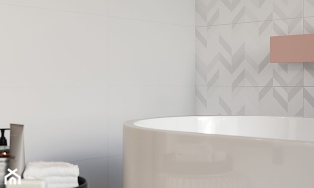łazienka w stylu skandynawskim, płytki ze wzorem jodełki