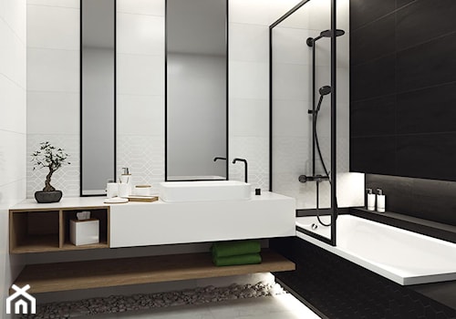 Taiga - Mała na poddaszu bez okna z lustrem z marmurową podłogą łazienka, styl nowoczesny - zdjęcie od Ceramika Paradyż
