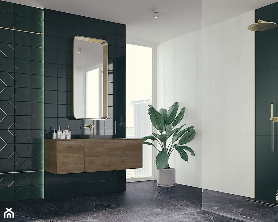 Urban Colours - Średnia z lustrem z marmurową podłogą z punktowym oświetleniem łazienka z oknem, styl nowoczesny - zdjęcie od Ceramika Paradyż