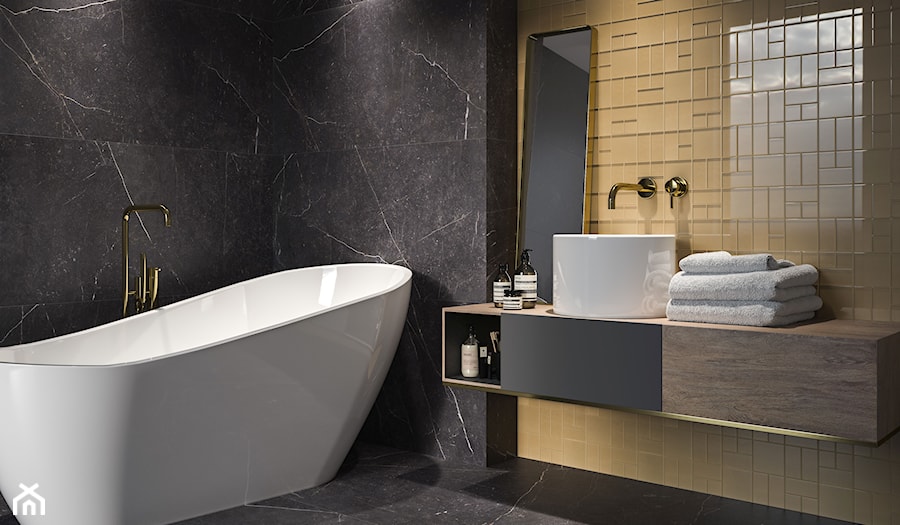 Gold mix - Średnia bez okna z marmurową podłogą łazienka, styl nowoczesny - zdjęcie od Ceramika Paradyż