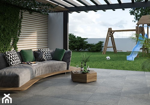 Płyty Tarasowe 2.0 - Średni z podłoga z płyt betonowych z meblami ogrodowymi taras z tyłu domu, styl nowoczesny - zdjęcie od Ceramika Paradyż
