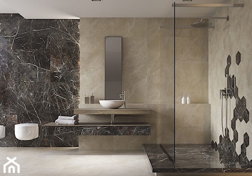 Tosi - Średnia bez okna z lustrem z marmurową podłogą z punktowym oświetleniem łazienka, styl nowoczesny - zdjęcie od Ceramika Paradyż