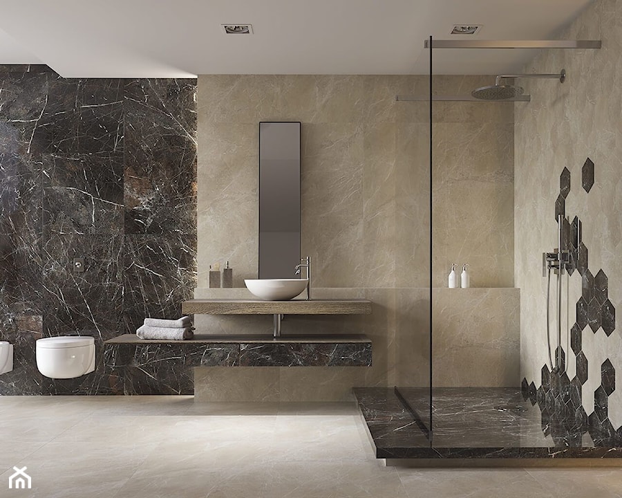 Tosi - Średnia bez okna z lustrem z marmurową podłogą z punktowym oświetleniem łazienka, styl nowoczesny - zdjęcie od Ceramika Paradyż