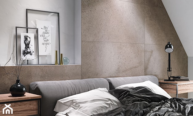 sypialnia minimalistyczna, beton w sypialni