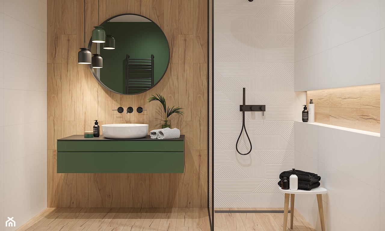 łazienka w drewnie, styl eklektyczny