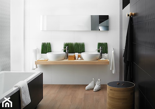 modul-purio - Średnia na poddaszu bez okna z dwoma umywalkami łazienka - zdjęcie od Ceramika Paradyż