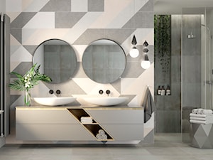 #AKCJAINSPIRACJA - Średnia z lustrem z dwoma umywalkami łazienka z oknem, styl skandynawski - zdjęcie od Ceramika Paradyż