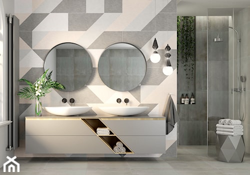 #AKCJAINSPIRACJA - Średnia z lustrem z dwoma umywalkami łazienka z oknem, styl skandynawski - zdjęcie od Ceramika Paradyż