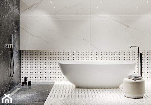Pantos - Średnia bez okna z marmurową podłogą z punktowym oświetleniem łazienka, styl minimalistyczny - zdjęcie od Ceramika Paradyż