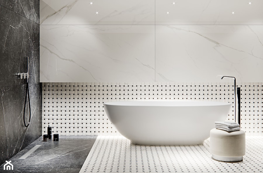 Pantos - Średnia bez okna z marmurową podłogą z punktowym oświetleniem łazienka, styl minimalistyczny - zdjęcie od Ceramika Paradyż