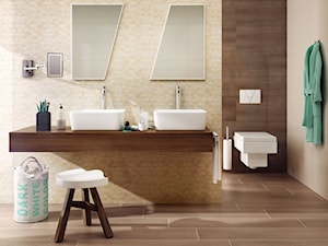 domus - Mała bez okna z lustrem z dwoma umywalkami łazienka, styl nowoczesny - zdjęcie od Ceramika Paradyż