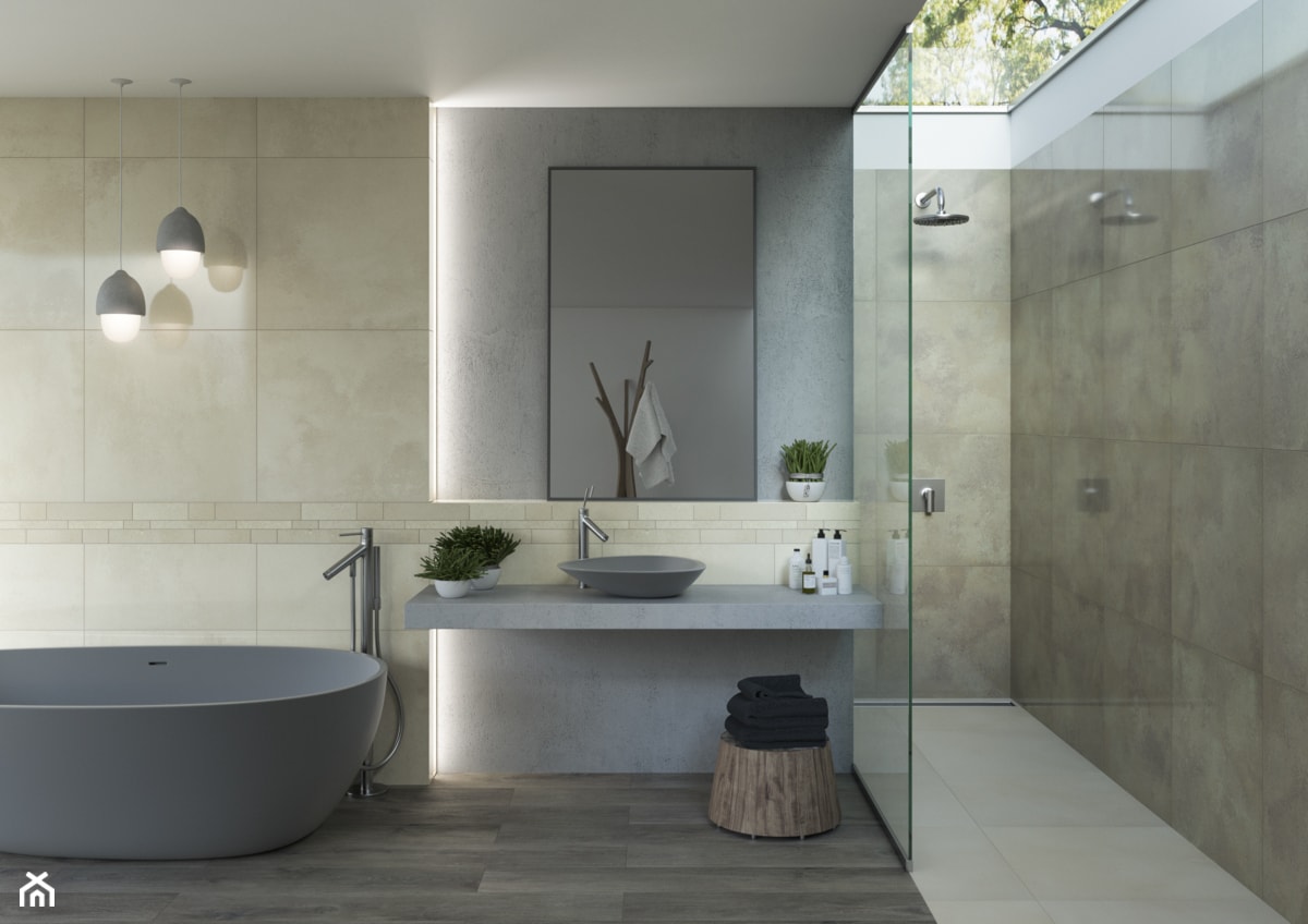 Roble - Średnia na poddaszu łazienka z oknem, styl minimalistyczny - zdjęcie od Ceramika Paradyż - Homebook