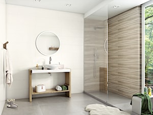 Daikiri - Średnia jako pokój kąpielowy z marmurową podłogą z punktowym oświetleniem łazienka z oknem, styl skandynawski - zdjęcie od Ceramika Paradyż
