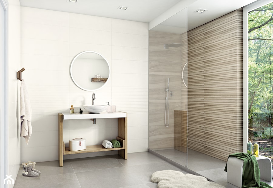 Daikiri - Średnia jako pokój kąpielowy z marmurową podłogą z punktowym oświetleniem łazienka z oknem, styl skandynawski - zdjęcie od Ceramika Paradyż