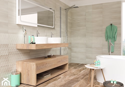 Segura - Duża z dwoma umywalkami łazienka z oknem, styl skandynawski - zdjęcie od Ceramika Paradyż