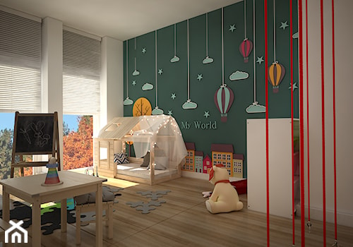 pokój zabaw - Średni biały zielony pokój dziecka dla dziecka dla chłopca, styl skandynawski - zdjęcie od WNĘTRZOMANIA