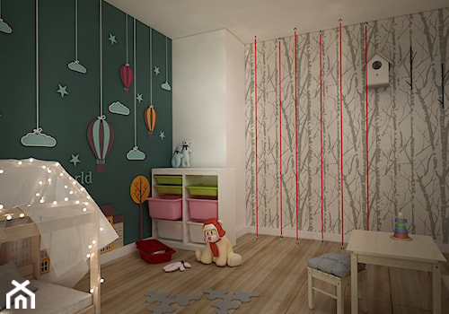 pokój zabaw - Średni biały szary zielony pokój dziecka dla dziecka dla dziewczynki, styl skandynawski - zdjęcie od WNĘTRZOMANIA
