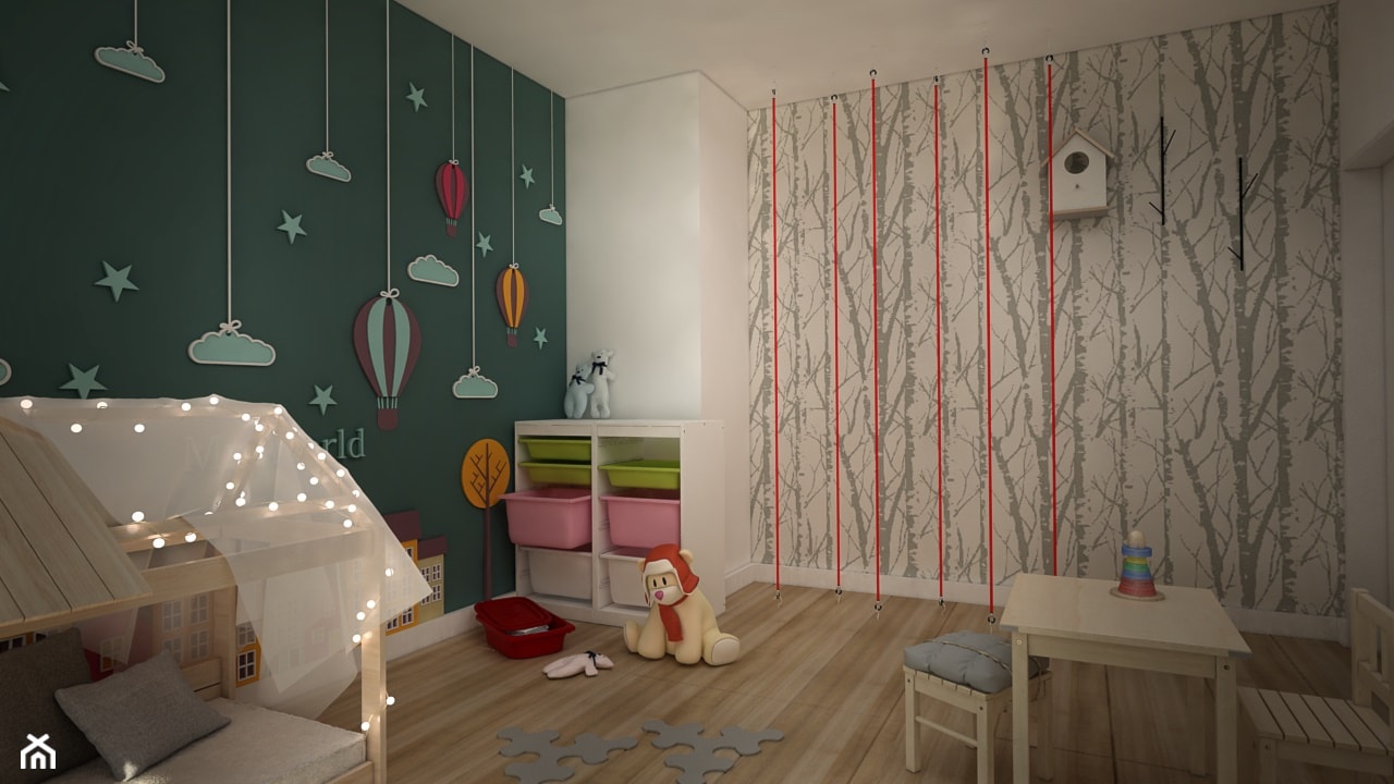 pokój zabaw - Średni biały szary zielony pokój dziecka dla dziecka dla dziewczynki, styl skandynawski - zdjęcie od WNĘTRZOMANIA - Homebook